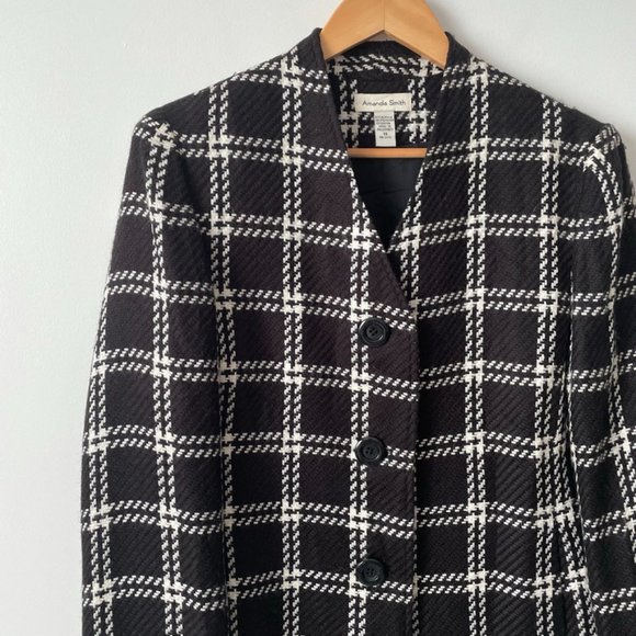 Amanda Smith Black White Check Plaid Tweed Coat Sz 14 - Picture 2 of 6